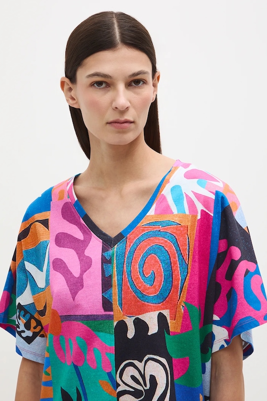 T-shirt bawełniany damski z kolekcji Eviva L'arte RS26-TSD253 multicolor