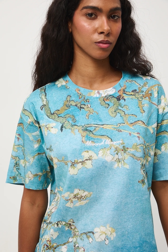 T-shirt bawełniany damski z kolekcji Eviva L'arte RS26-TSD259 niebieski