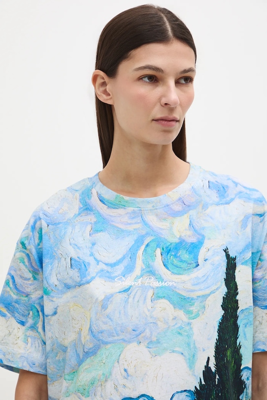 T-shirt bawełniany damski z kolekcji Eviva L'arte RS26-TSD259 multicolor