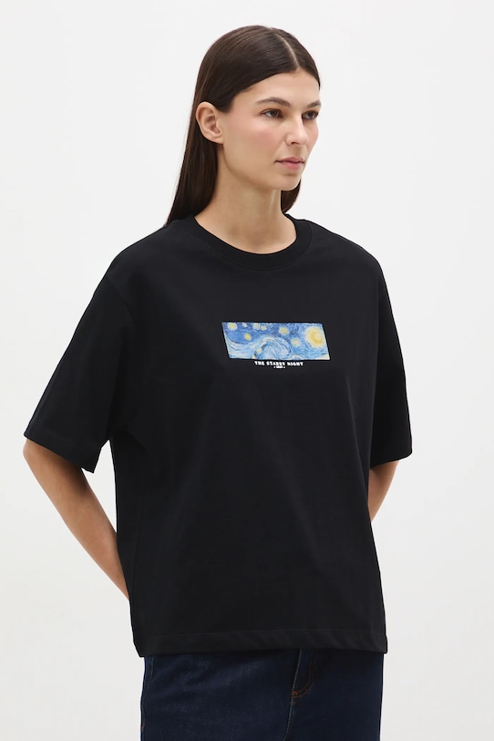 T-shirt bawełniany damski z kolekcji Eviva L'arte RS26-TSD260 czarny RS26