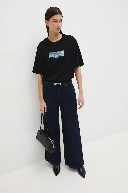 T-shirt bawełniany damski z kolekcji Eviva L'arte czarny RS26-TSD260