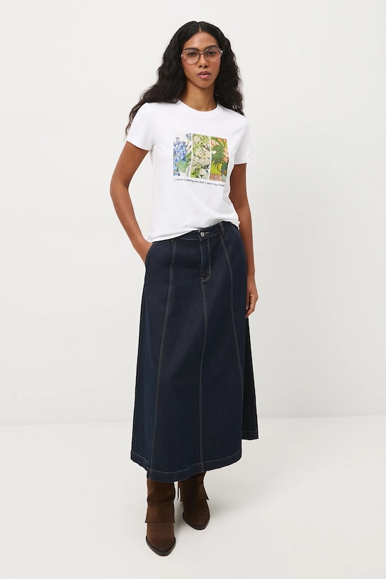 T-shirt bawełniany damski z elastanem z kolekcji Eviva L'arte okrągły biały RS26-TSD261