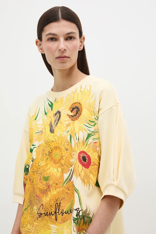 T-shirt bawełniany damski z kolekcji Eviva L'arte żółty RS26-TSD262