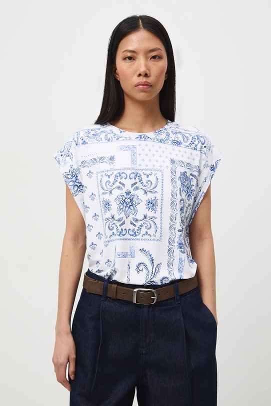 Odzież T-shirt damski wzorzysty z wiskozą RS26-TSD302 biały