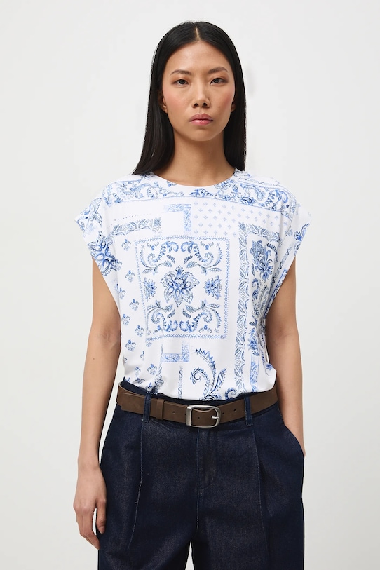 Odzież T-shirt damski wzorzysty z wiskozą RS26-TSD302 biały