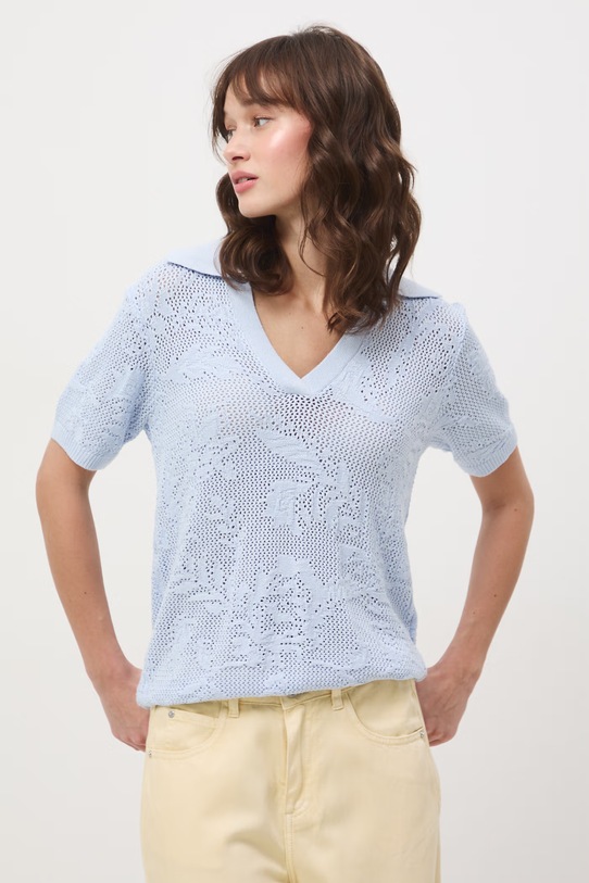 Odzież T-shirt damski ażurowy z wiskozą RS26-TSD304 niebieski