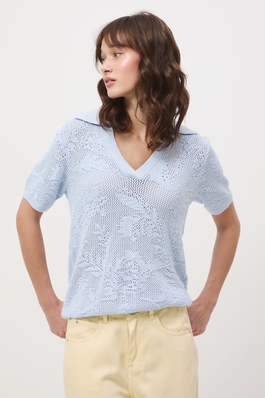 Odzież T-shirt damski ażurowy z wiskozą RS26-TSD304 niebieski