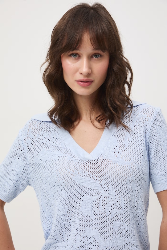 T-shirt damski ażurowy z wiskozą RS26-TSD304 niebieski