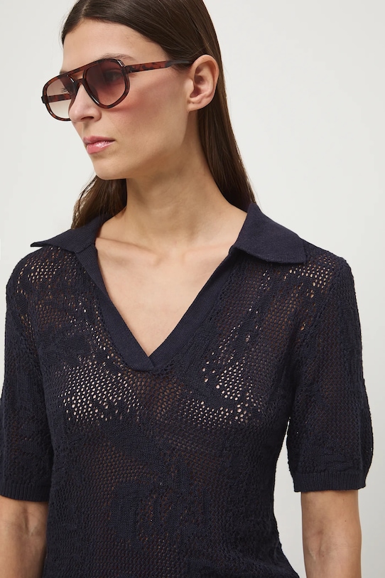 T-shirt damski ażurowy z wiskozą RS26-TSD304 granatowy RS26