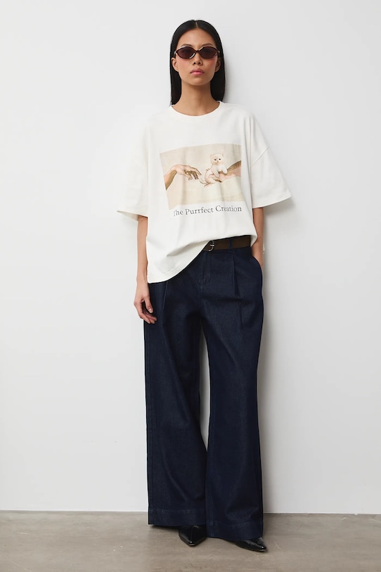 Medicine t-shirt bawełniany nadruk beżowy RS26-TSD350