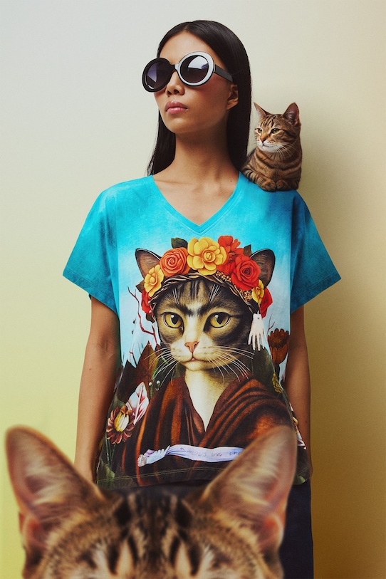 Medicine t-shirt bawełniany wzorzyste turkusowy RS26-TSD354