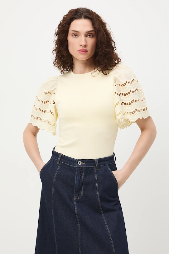 T-shirt bawełniany damski z elastanem gładki gładkie żółty RS26-TSD401