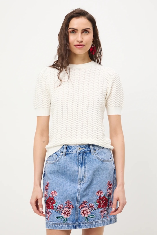 T-shirt damski z wiskozą z fakturą RS26-TSD403 beżowy RS26