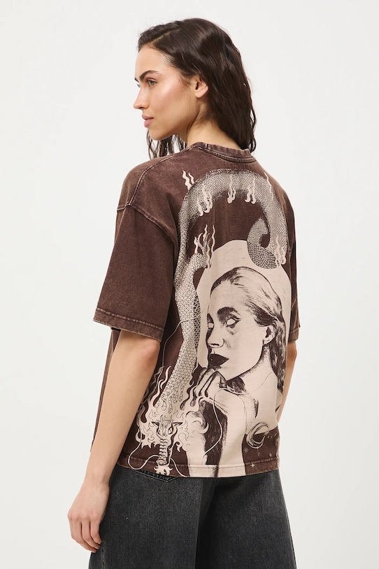 Oversize tričko dámské bavlněné by Agnieszka Łońska, Graphics Series RS26-TSD450 hnědá RS26