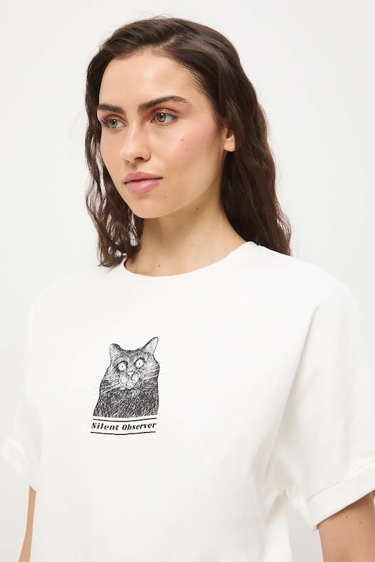 Medicine t-shirt oversize damski bawełniany RS26-TSD456 beżowy