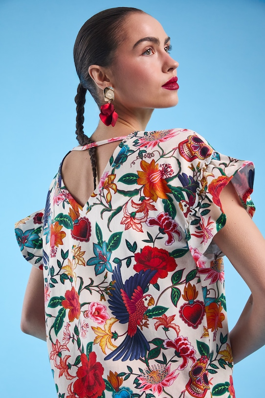 Bavlnené tričko dámske s elastanom vzorovaný regular viacfarebná RS26-TSD481