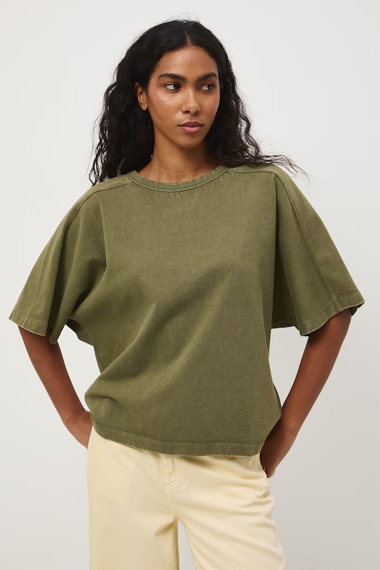 T-shirt oversize damski bawełniany RS26-TSD510 zielony RS26