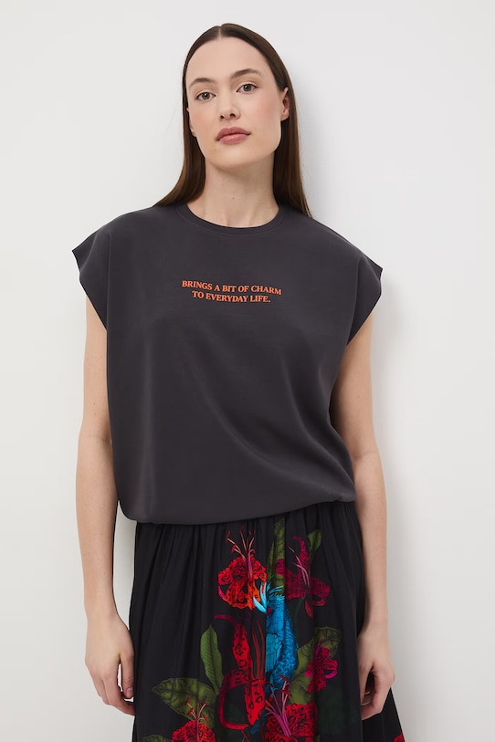 Medicine t-shirt oversize damski bawełniany z elastanem RS26-TSD653 szary RS26