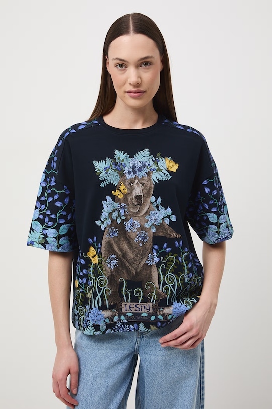 Medicine t-shirt oversize damski bawełniany RS26-TSD658 granatowy