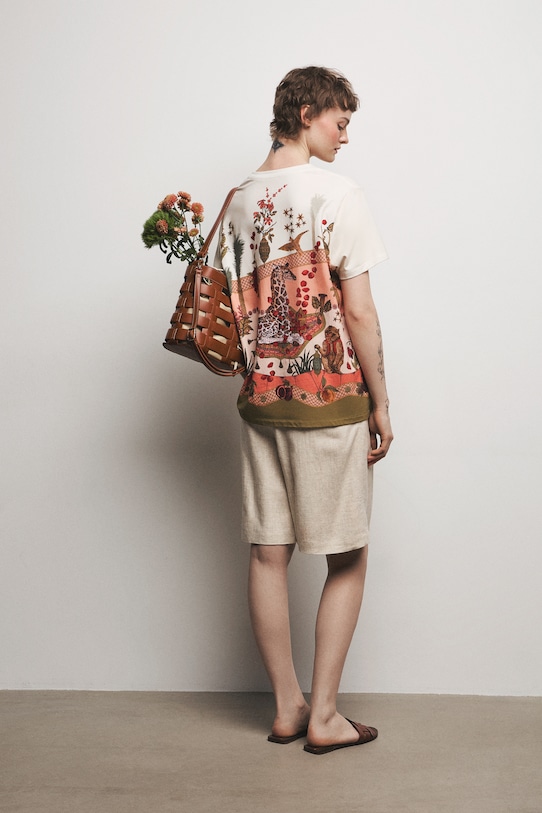 Medicine t-shirt damski bawełniany z elastanem beżowy RS26-TSD660