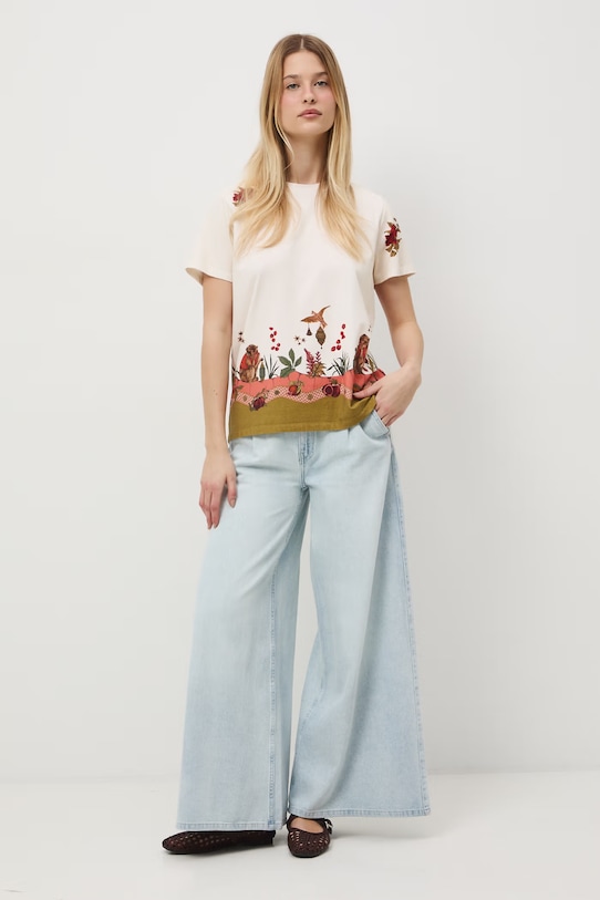 Medicine t-shirt damski bawełniany z elastanem RS26-TSD660 beżowy RS26