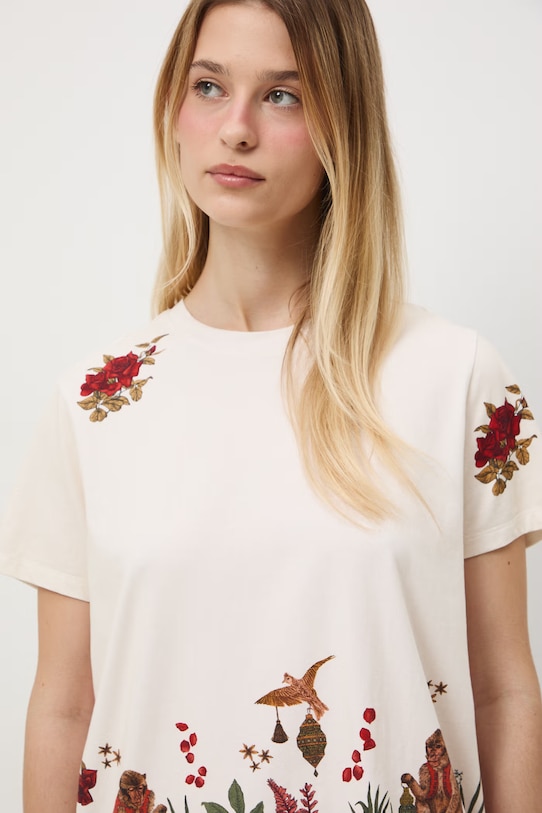 Medicine t-shirt damski bawełniany z elastanem RS26-TSD660 beżowy