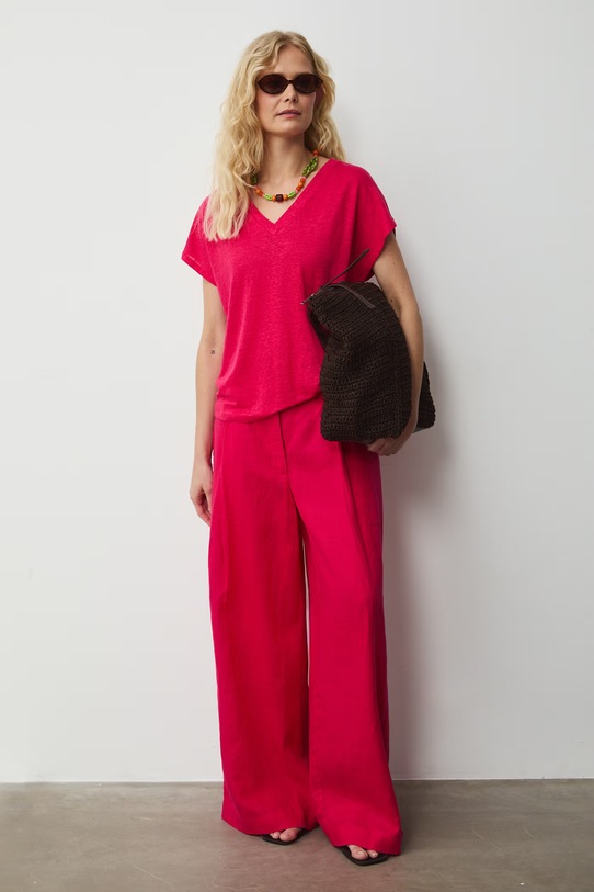 Medicine t-shirt damski lniany RS26-TSD700 różowy RS26