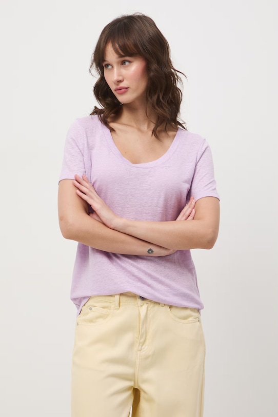 Medicine T-shirt damski lniany fioletowy RS26-TSD701