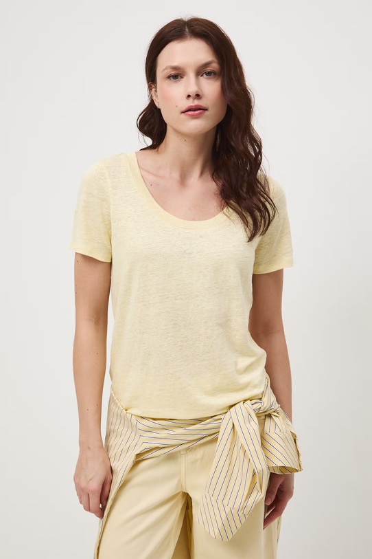 T-shirt damski lniany RS26-TSD701 żółty RS26