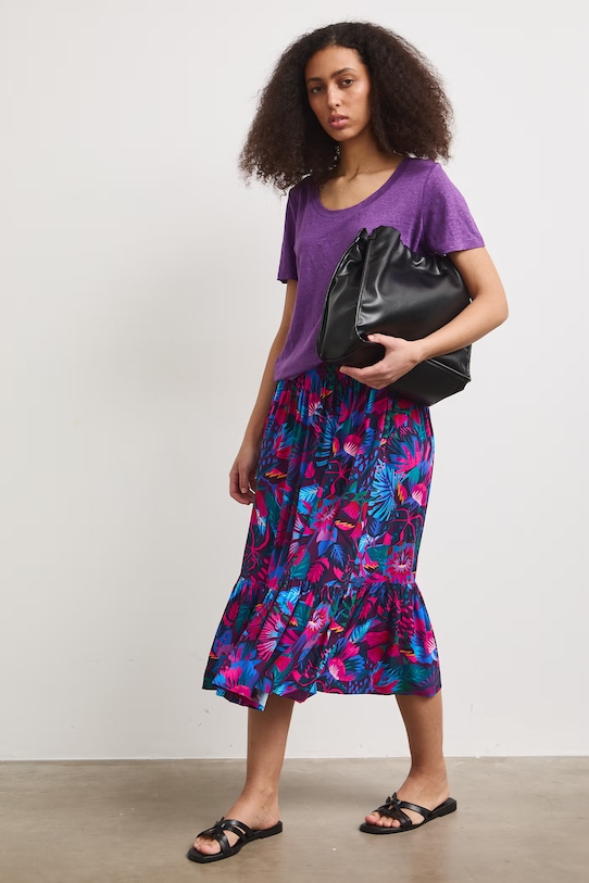 T-shirt damski lniany RS26-TSD701 fioletowy RS26