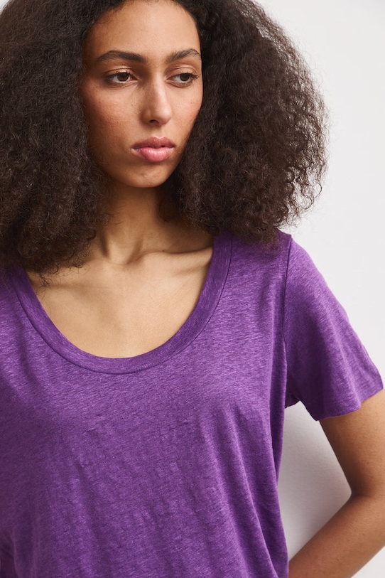 T-shirt damski lniany fioletowy RS26-TSD701