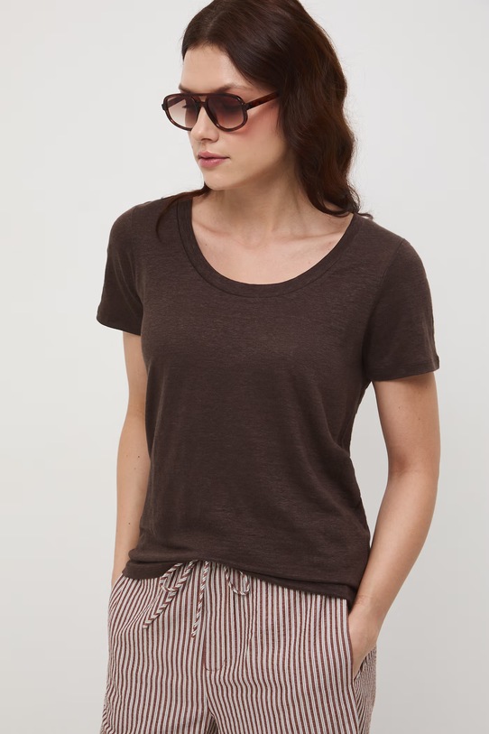 Medicine T-shirt damski lniany brązowy RS26-TSD701