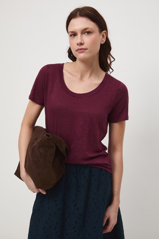 Medicine T-shirt damski lniany bordowy RS26-TSD701