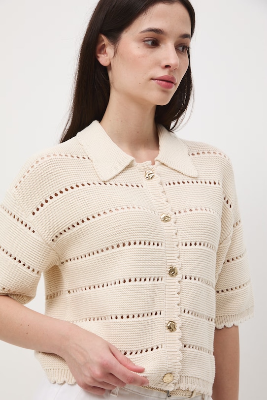 Medicine T-shirt swetrowy damski bawełniany beżowy RS26-TSD702