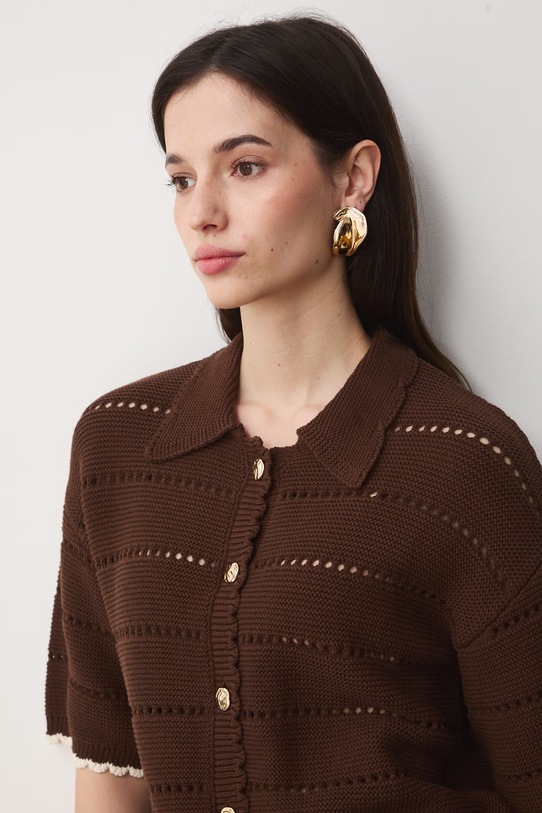 Medicine t-shirt swetrowy damski bawełniany brązowy RS26-TSD702