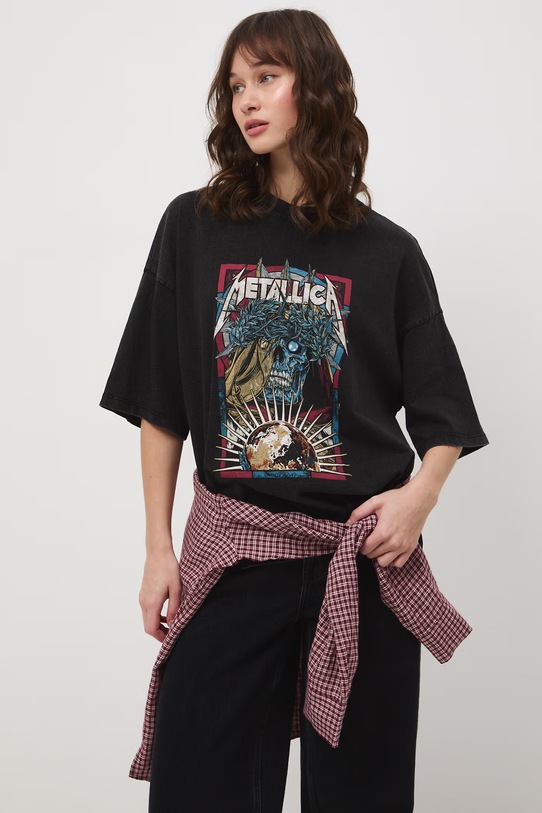 Medicine T-shirt oversize damski bawełniany Metallica szary RS26-TSD770