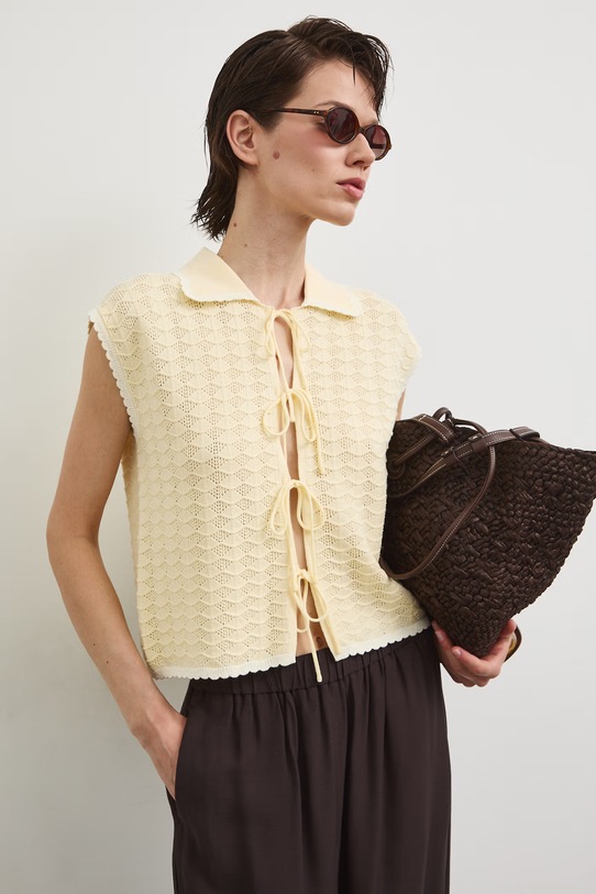 T-shirt swetrowy damski z wiskozą żółty RS26-TSD802