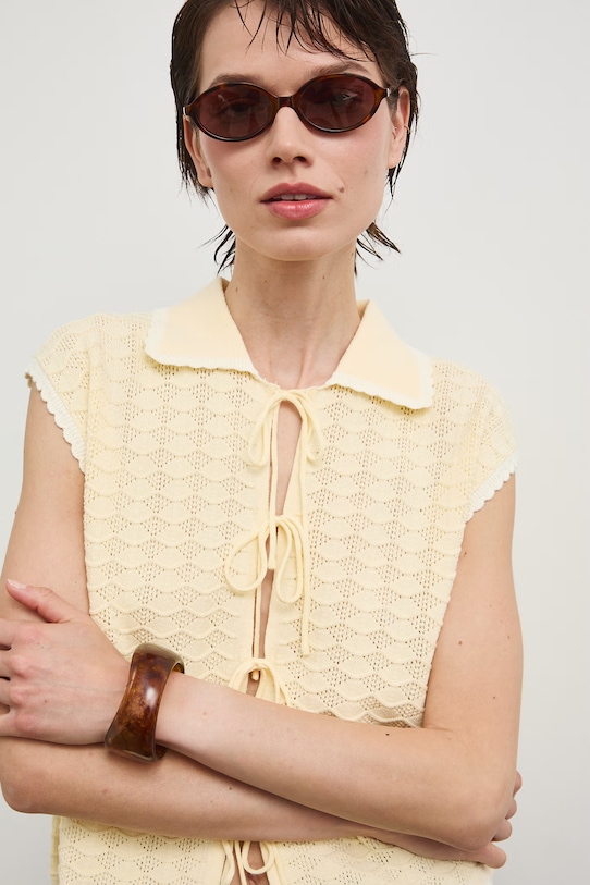 T-shirt swetrowy damski z wiskozą żółty RS26-TSD802