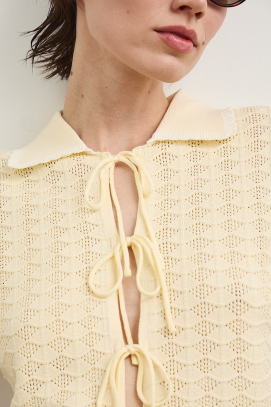 T-shirt swetrowy damski z wiskozą RS26-TSD802 żółty