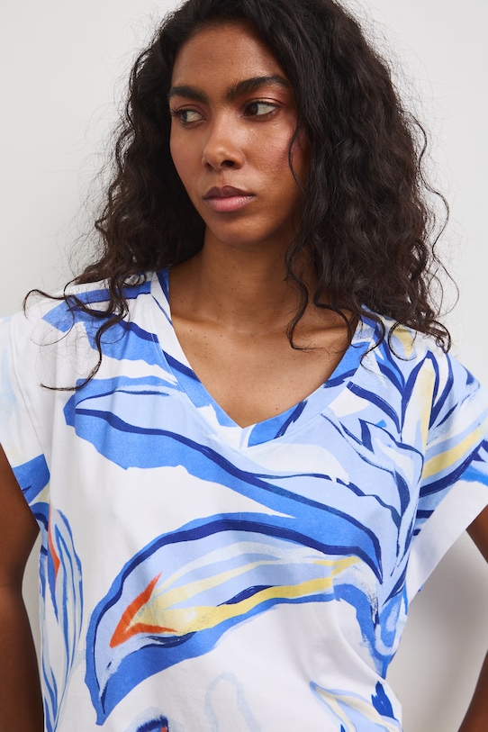 T-shirt oversize damski bawełniany z elastanem biały RS26-TSD810