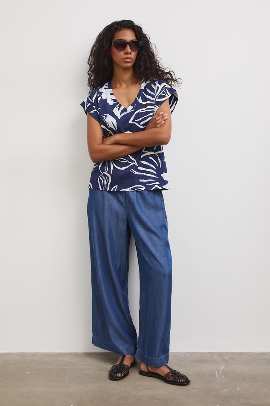 T-shirt oversize damski bawełniany z elastanem granatowy RS26-TSD810