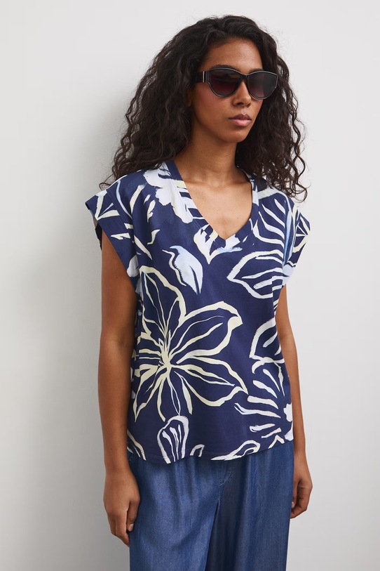 T-shirt oversize damski bawełniany z elastanem RS26-TSD810 granatowy RS26