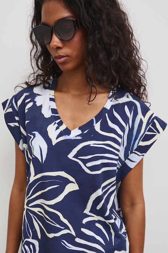 T-shirt oversize damski bawełniany z elastanem granatowy RS26-TSD810