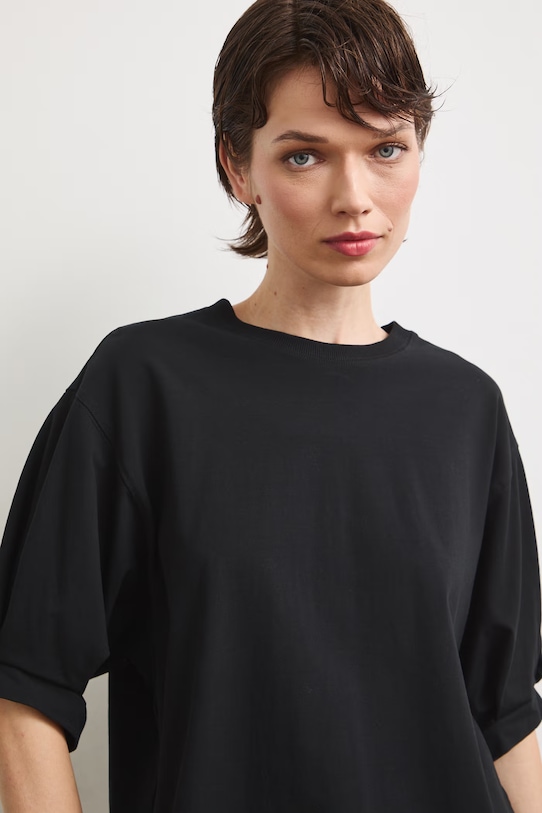 T-shirt damski bawełniany z elastanem czarny RS26-TSD814