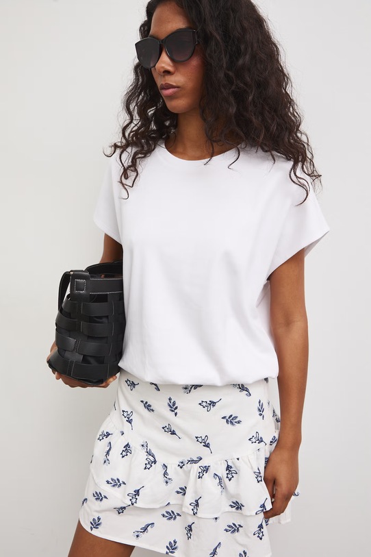 T-shirt oversize damski bawełniany z elastanem biały RS26-TSD815