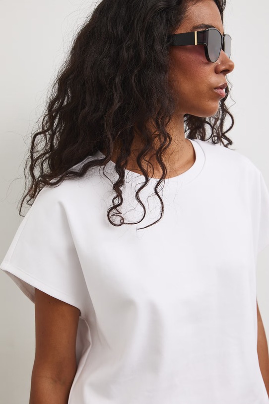 T-shirt oversize damski bawełniany z elastanem biały RS26-TSD815