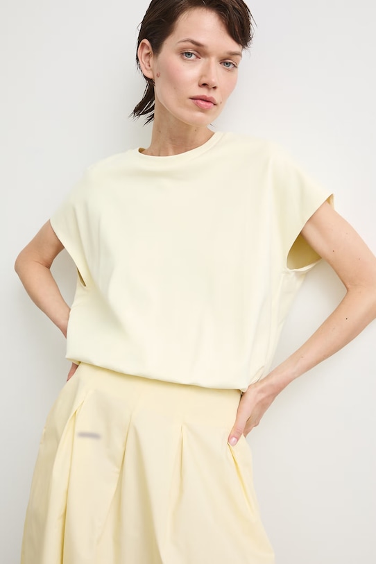 T-shirt oversize damski bawełniany z elastanem żółty RS26-TSD815