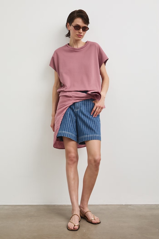 T-shirt oversize damski bawełniany z elastanem RS26-TSD815 różowy RS26