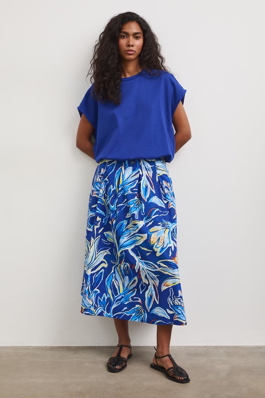 T-shirt oversize damski bawełniany z elastanem niebieski RS26-TSD815