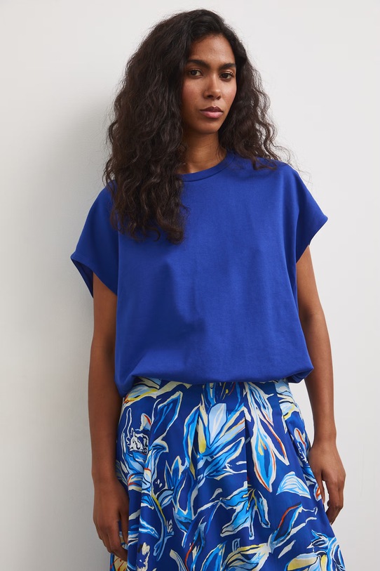 T-shirt oversize damski bawełniany z elastanem RS26-TSD815 niebieski RS26